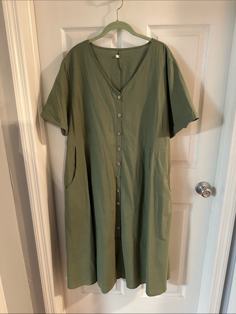Olive Green Button-Front Women's Dress
